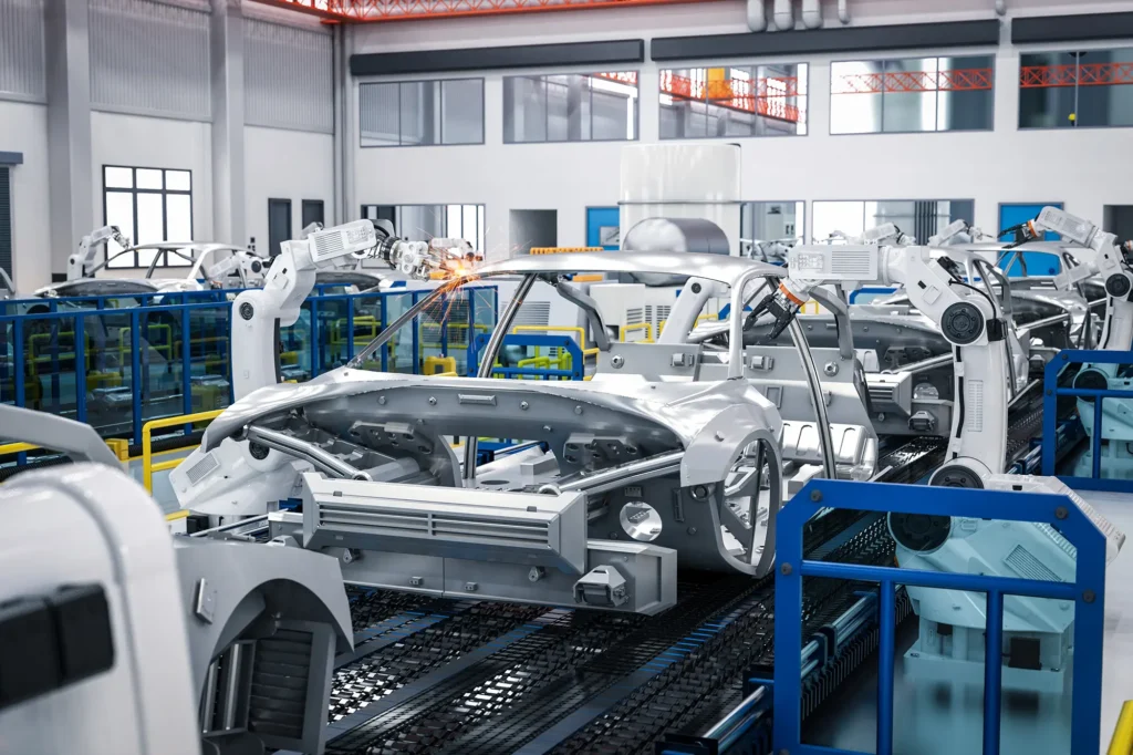 Catena di montaggio automobilistica in uno stabilimento industriale.