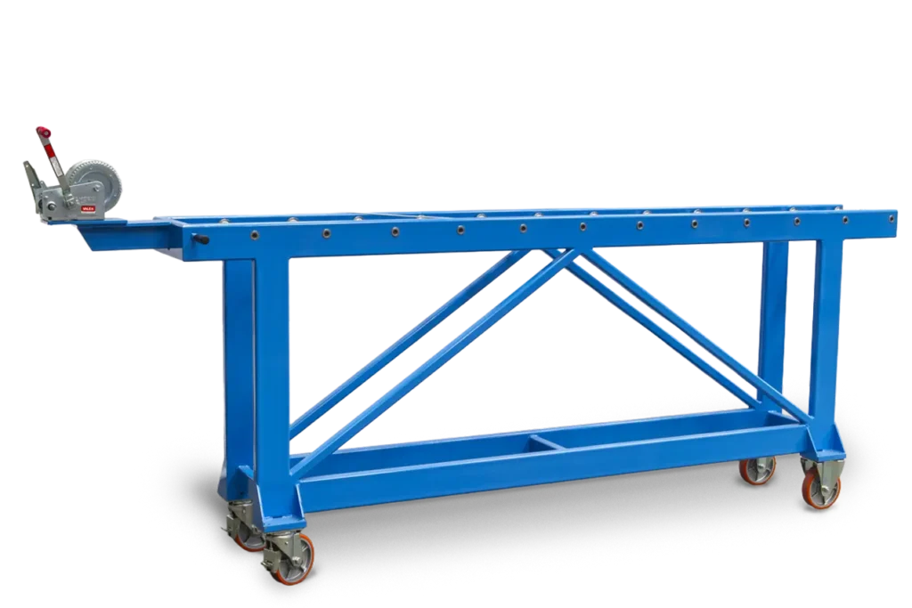 Accessorio a forma di scala posta orizzontalmente con manovella a sinistra, il tutto visto di lato